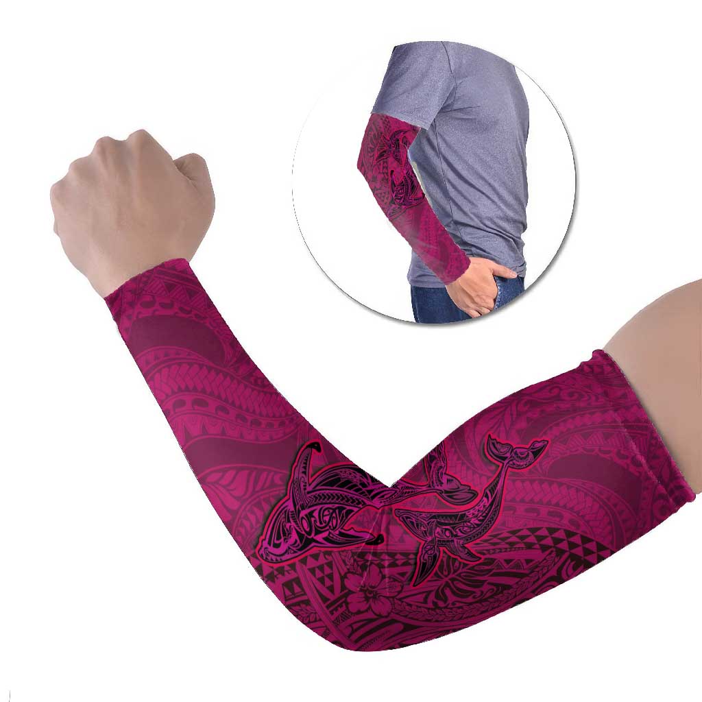 Hawaiian Whales Polynesian Art Motifs Arm Sleeves Pink Color - Polynesian Pride