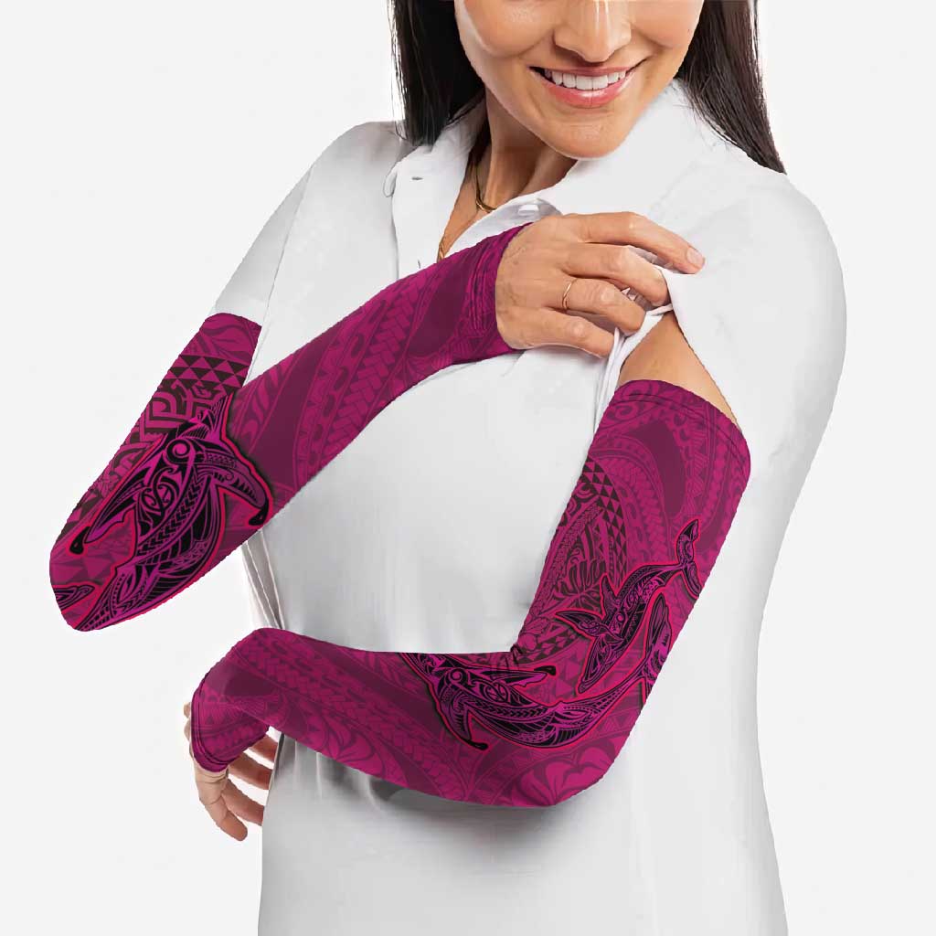 Hawaiian Whales Polynesian Art Motifs Arm Sleeves Pink Color - Polynesian Pride