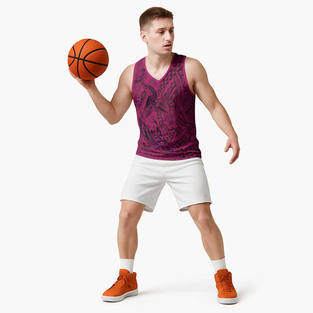 Hawaiian Whales Polynesian Art Motifs Basketball Jersey Pink Color - Polynesian Pride