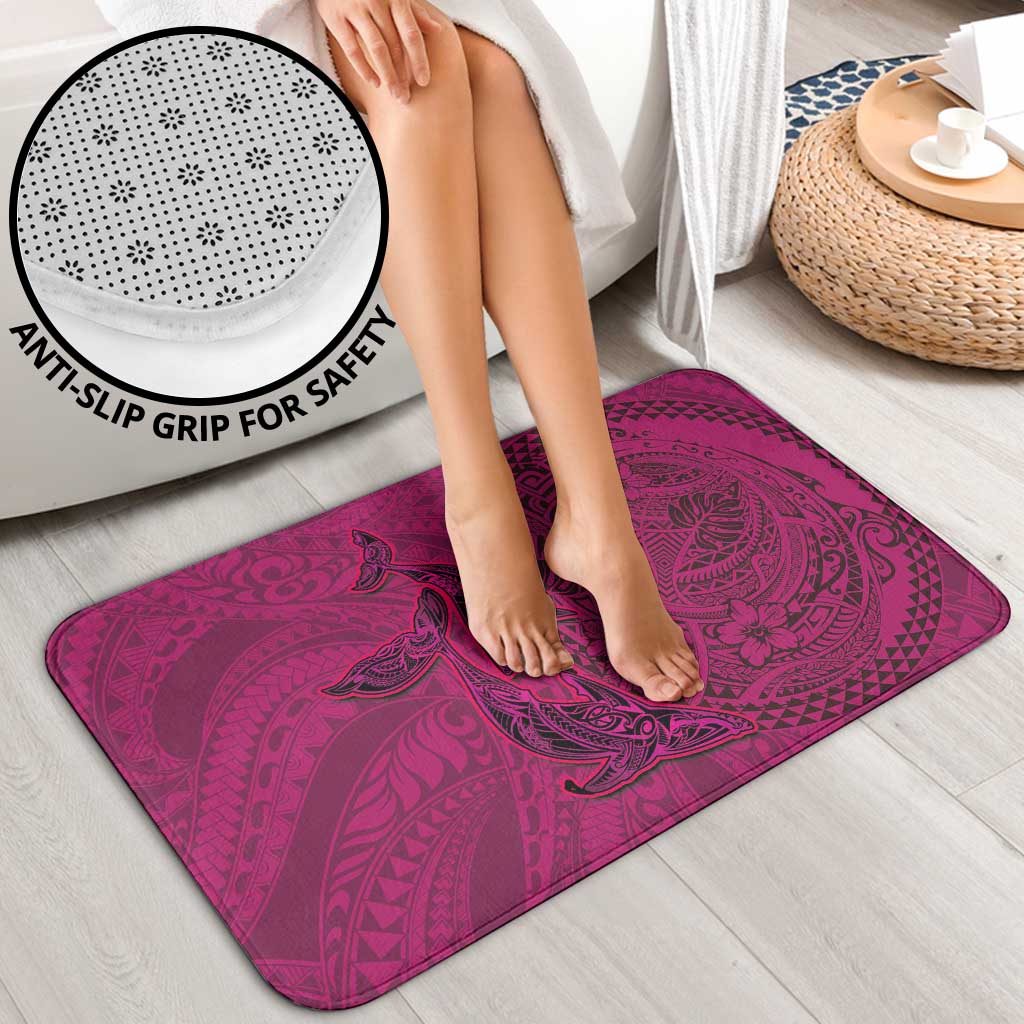 Hawaiian Whales Polynesian Art Motifs Bathroom Set Pink Color - Polynesian Pride