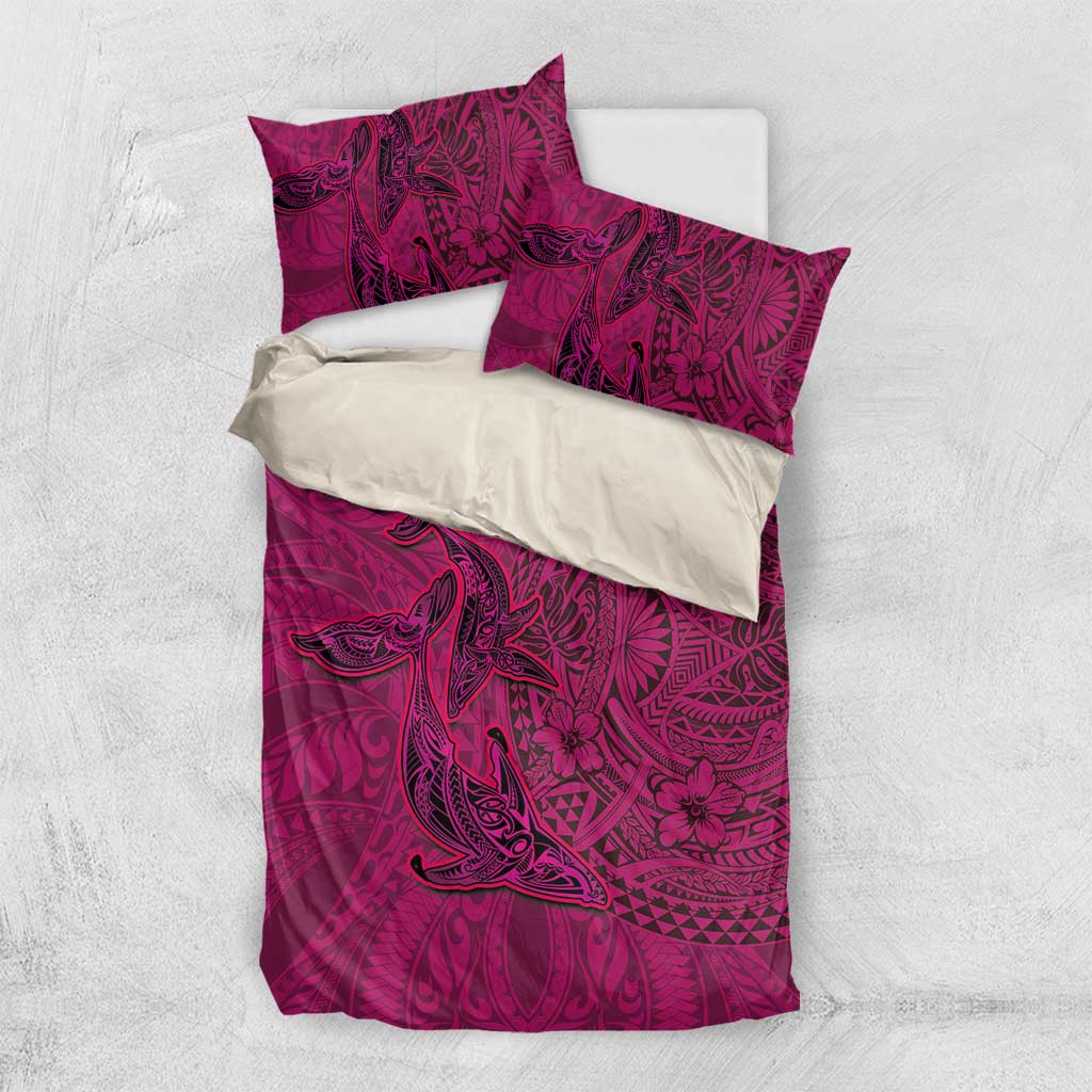 Hawaiian Whales Polynesian Art Motifs Bedding Set Pink Color - Polynesian Pride