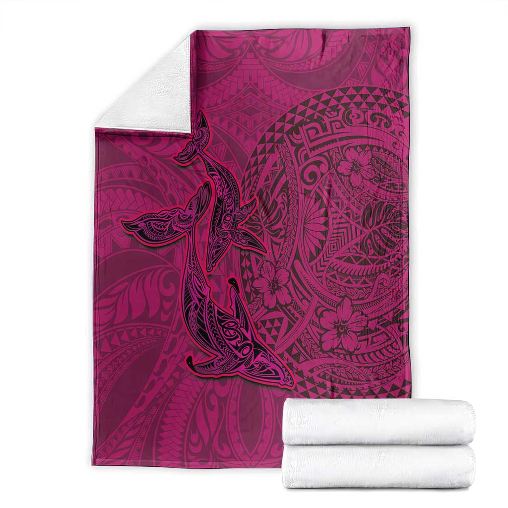 Hawaiian Whales Polynesian Art Motifs Blanket Pink Color - Polynesian Pride