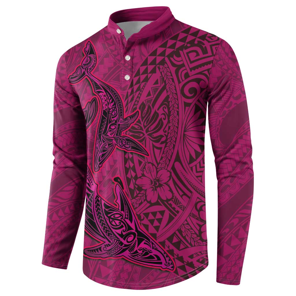 Hawaiian Whales Polynesian Art Motifs Button Sweatshirt Pink Color - Polynesian Pride