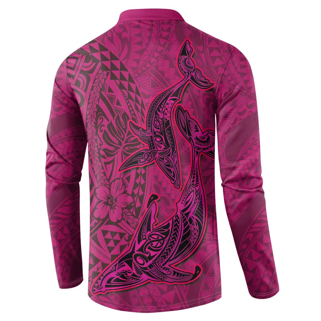 Hawaiian Whales Polynesian Art Motifs Button Sweatshirt Pink Color - Polynesian Pride
