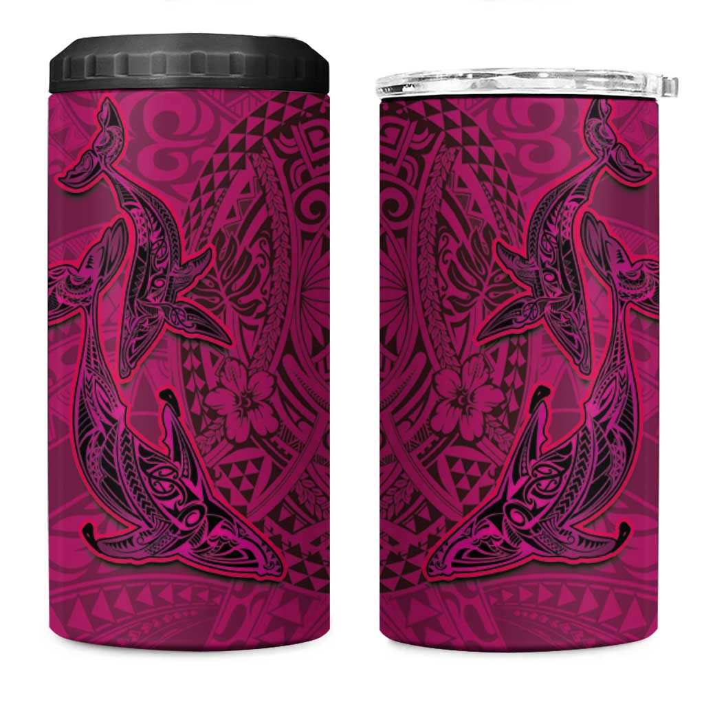Hawaiian Whales Polynesian Art Motifs 4 in 1 Can Cooler Tumbler Pink Color LT03 One Size: 16 oz Pink - Polynesian Pride