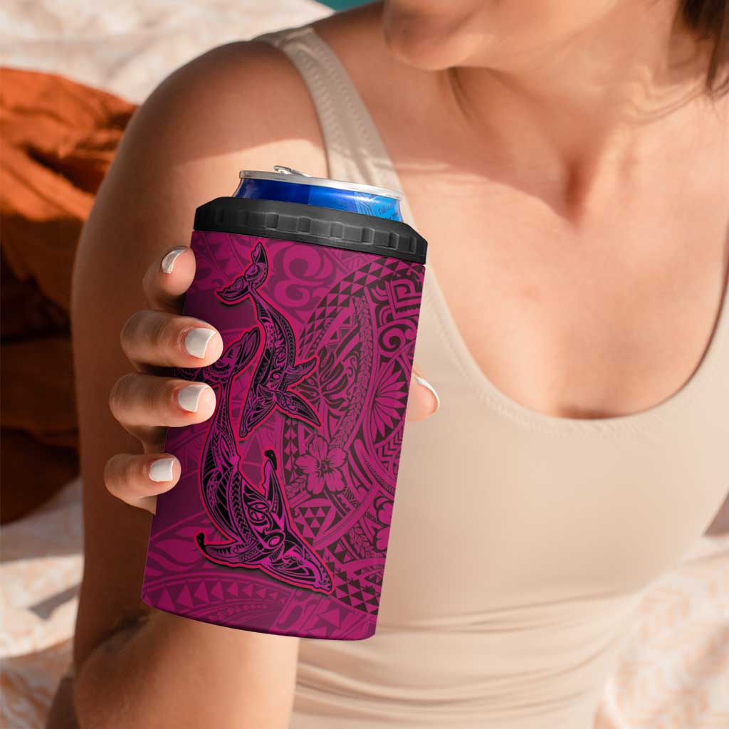 Hawaiian Whales Polynesian Art Motifs 4 in 1 Can Cooler Tumbler Pink Color LT03 - Polynesian Pride