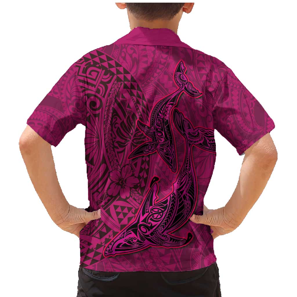 Hawaiian Whales Polynesian Art Motifs Family Matching Mermaid Dress and Hawaiian Shirt Pink Color LT03 - Polynesian Pride