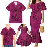 Hawaiian Whales Polynesian Art Motifs Family Matching Mermaid Dress and Hawaiian Shirt Pink Color LT03 - Polynesian Pride