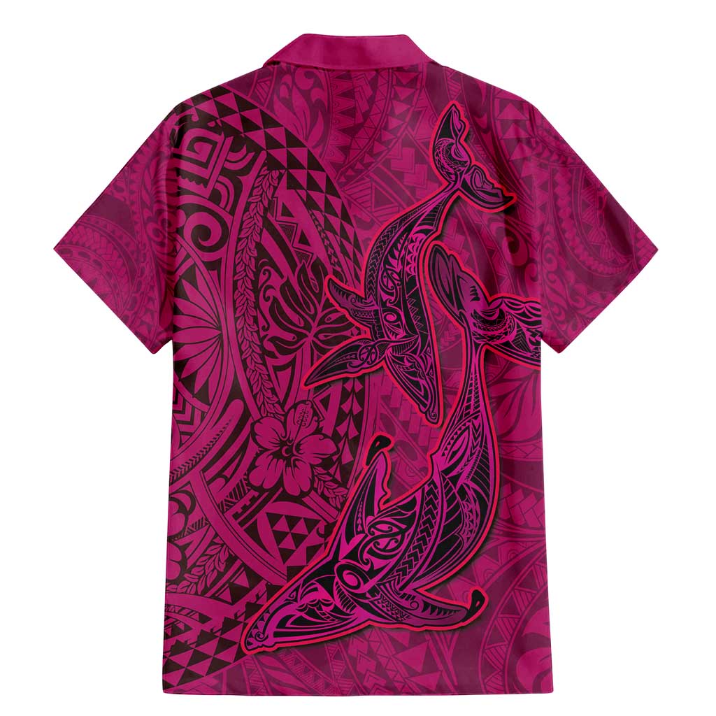 Hawaiian Whales Polynesian Art Motifs Family Matching Mermaid Dress and Hawaiian Shirt Pink Color LT03 - Polynesian Pride