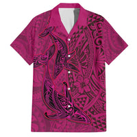 Hawaiian Whales Polynesian Art Motifs Family Matching Off The Shoulder Long Sleeve Dress and Hawaiian Shirt Pink Color LT03 Dad's Shirt - Short Sleeve Pink - Polynesian Pride