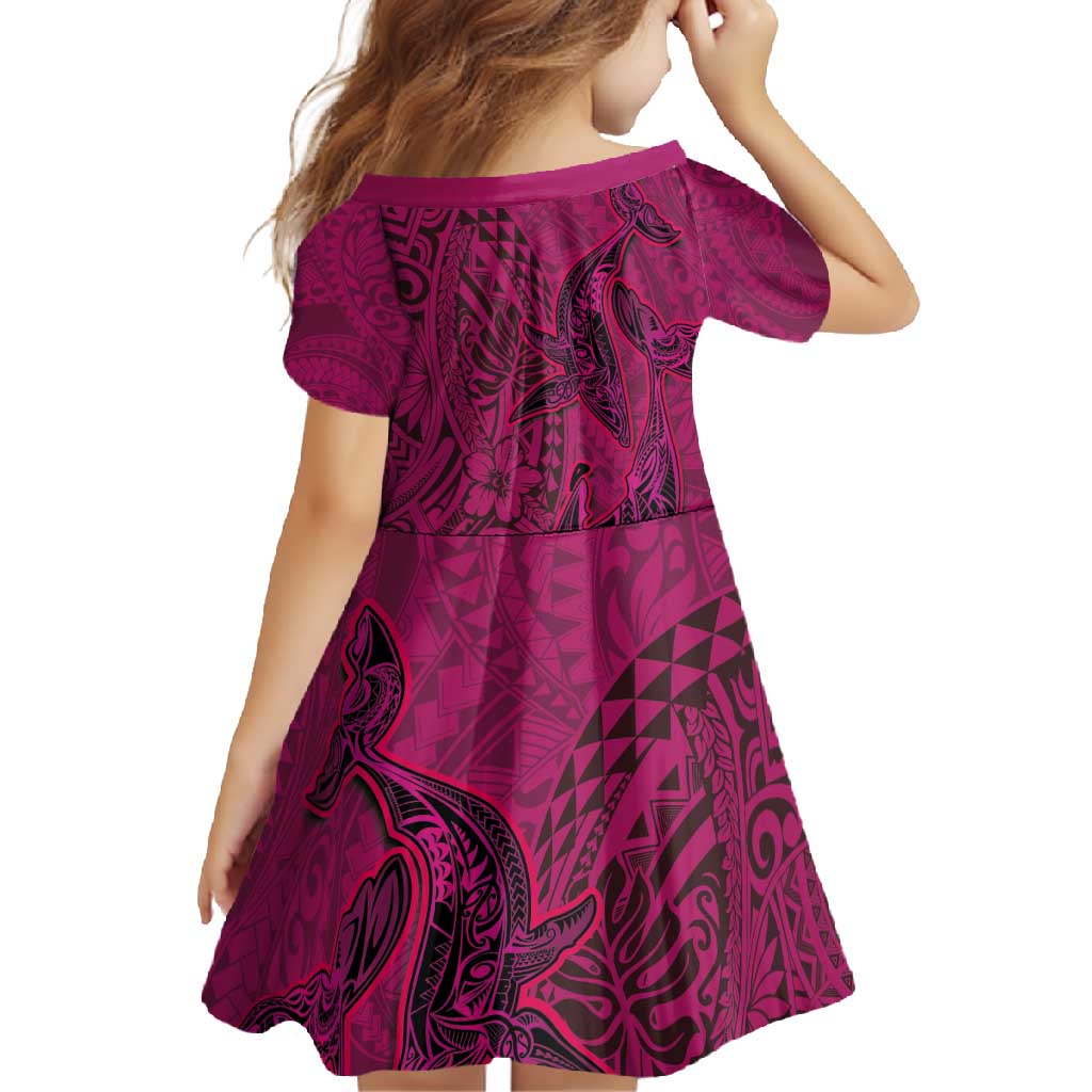Hawaiian Whales Polynesian Art Motifs Family Matching Off Shoulder Maxi Dress and Hawaiian Shirt Pink Color LT03 - Polynesian Pride