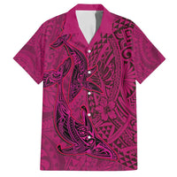 Hawaiian Whales Polynesian Art Motifs Family Matching Off Shoulder Maxi Dress and Hawaiian Shirt Pink Color LT03 Dad's Shirt - Short Sleeve Pink - Polynesian Pride