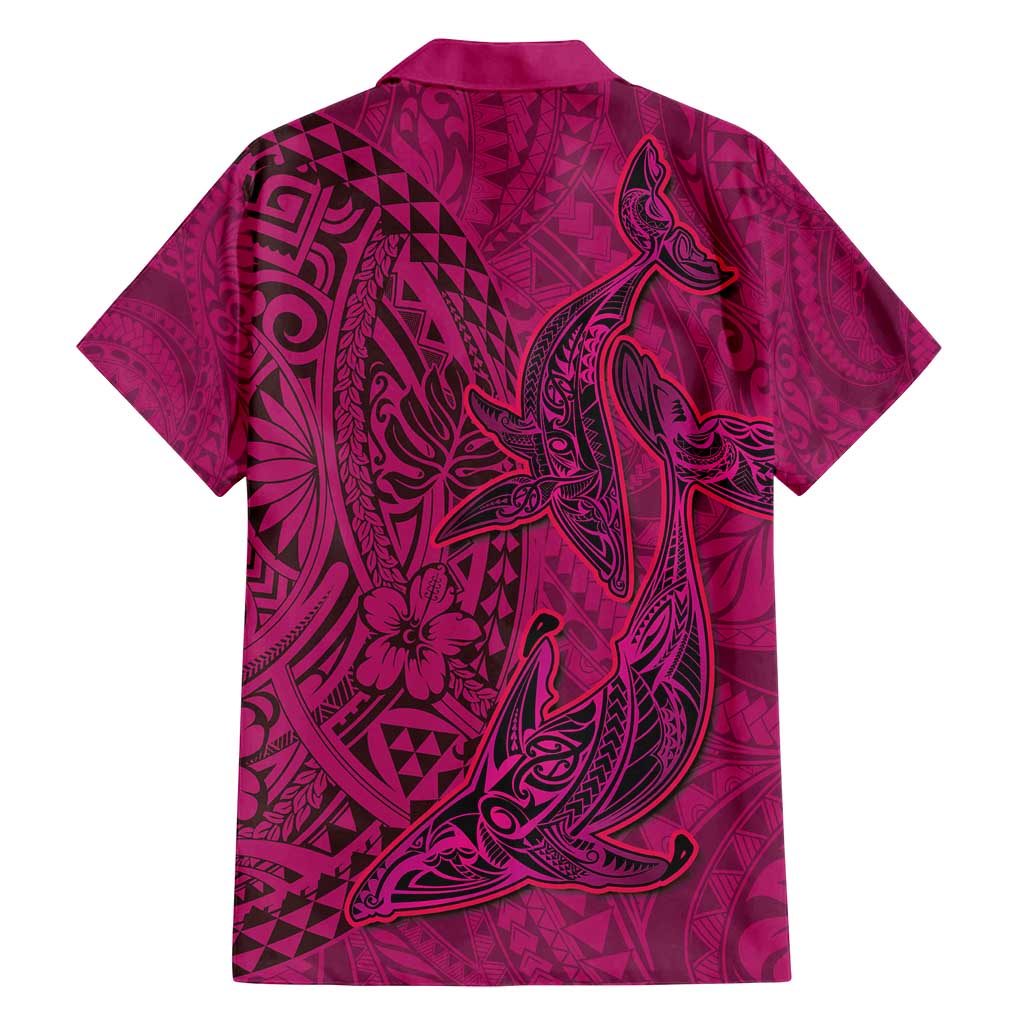 Hawaiian Whales Polynesian Art Motifs Family Matching Off Shoulder Maxi Dress and Hawaiian Shirt Pink Color LT03 - Polynesian Pride