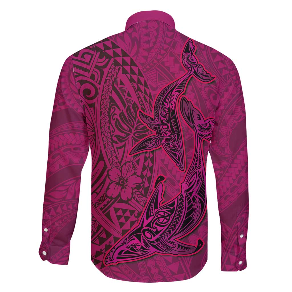 Hawaiian Whales Polynesian Art Motifs Family Matching Off Shoulder Maxi Dress and Hawaiian Shirt Pink Color LT03 - Polynesian Pride