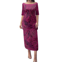Hawaiian Whales Polynesian Art Motifs Family Matching Puletasi and Hawaiian Shirt Pink Color LT03 Mom's Dress Pink - Polynesian Pride