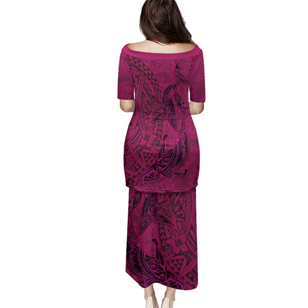 Hawaiian Whales Polynesian Art Motifs Family Matching Puletasi and Hawaiian Shirt Pink Color LT03 - Polynesian Pride