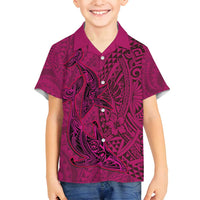 Hawaiian Whales Polynesian Art Motifs Family Matching Summer Maxi Dress and Hawaiian Shirt Pink Color LT03 Son's Shirt Pink - Polynesian Pride