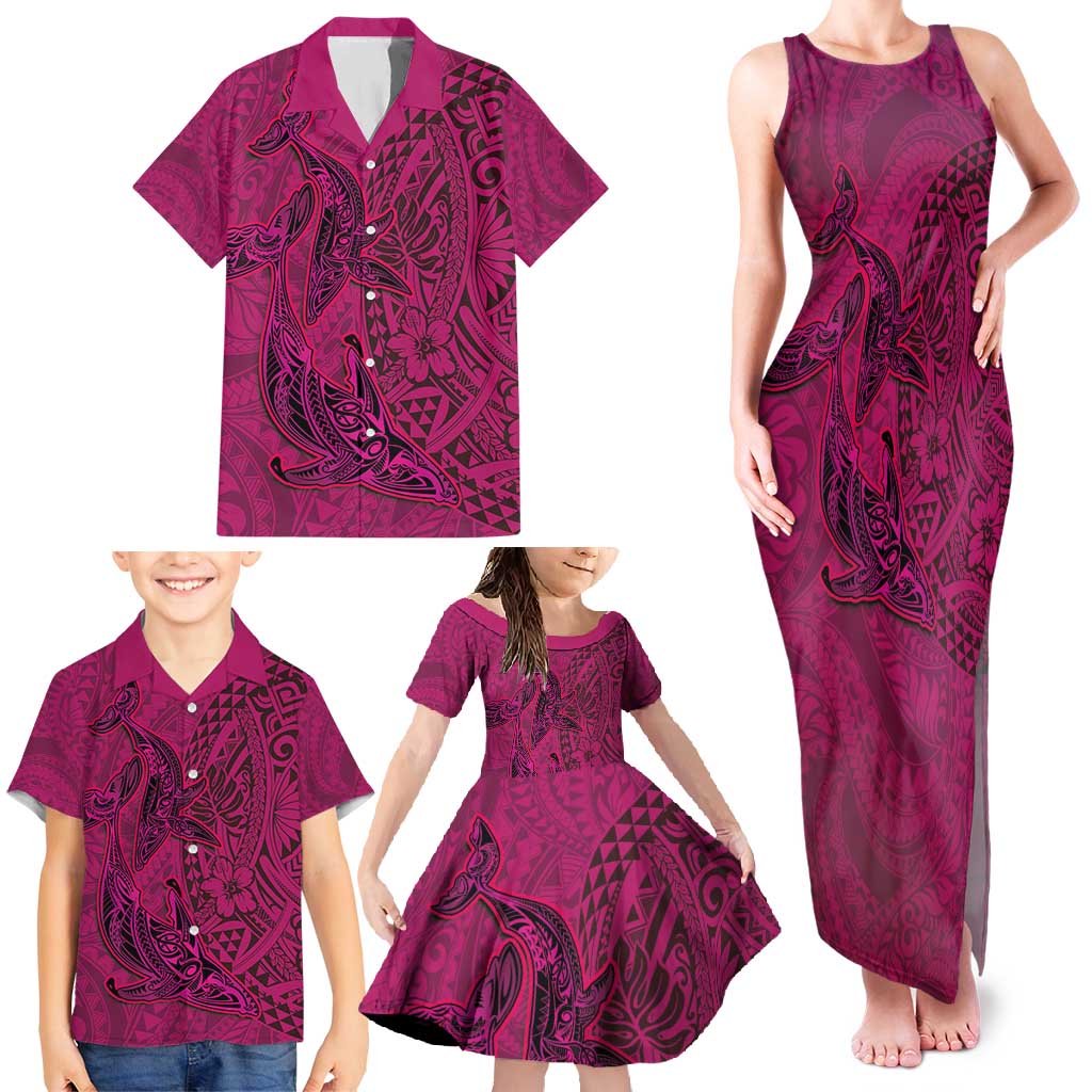 Hawaiian Whales Polynesian Art Motifs Family Matching Tank Maxi Dress and Hawaiian Shirt Pink Color LT03 - Polynesian Pride