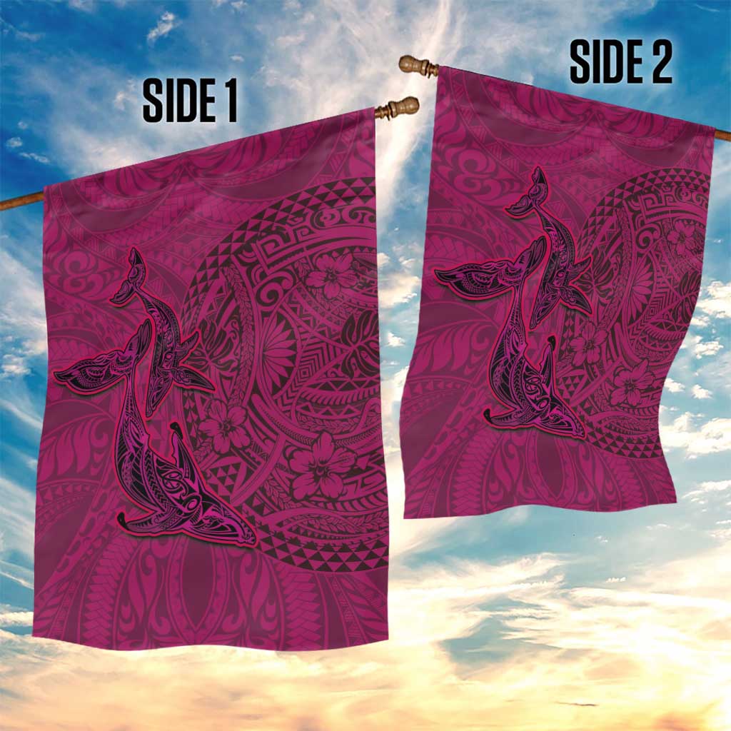 Hawaiian Whales Polynesian Art Motifs Garden Flag Pink Color - Polynesian Pride