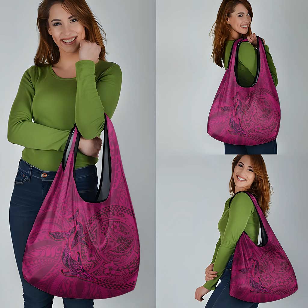 Hawaiian Whales Polynesian Art Motifs Grocery Bag Pink Color - Polynesian Pride