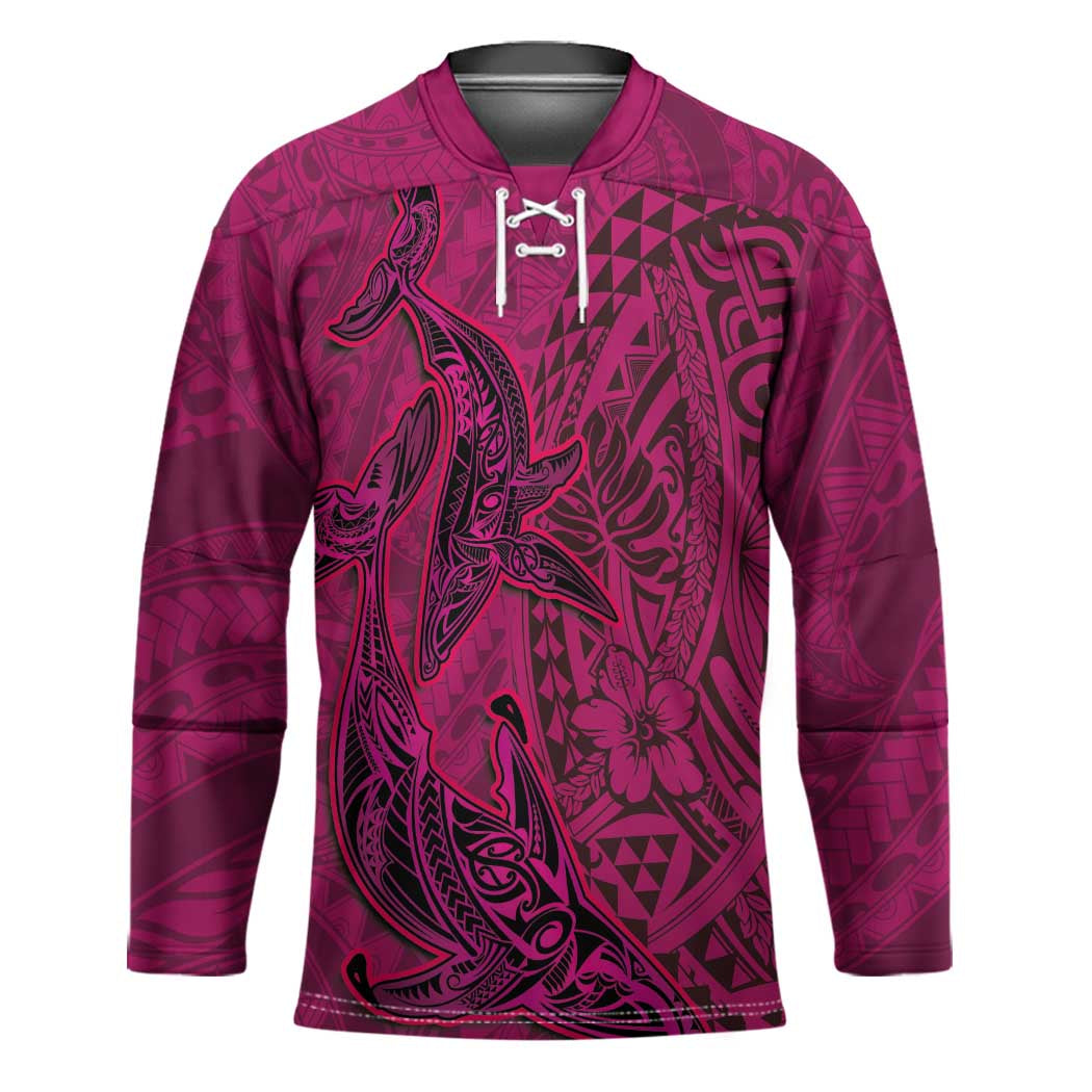 Hawaiian Whales Polynesian Art Motifs Hockey Jersey Pink Color - Polynesian Pride