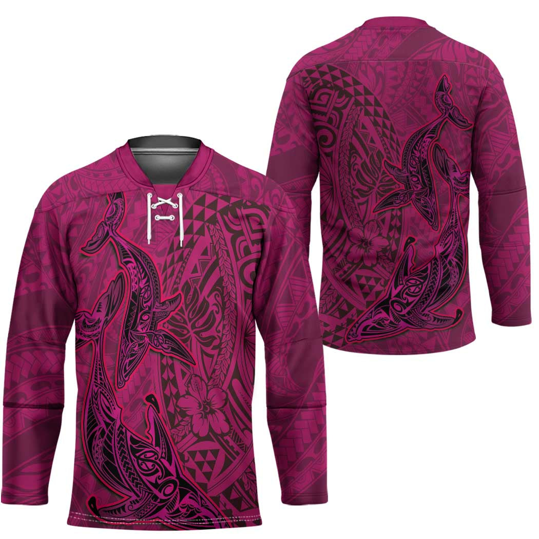 Hawaiian Whales Polynesian Art Motifs Hockey Jersey Pink Color - Polynesian Pride