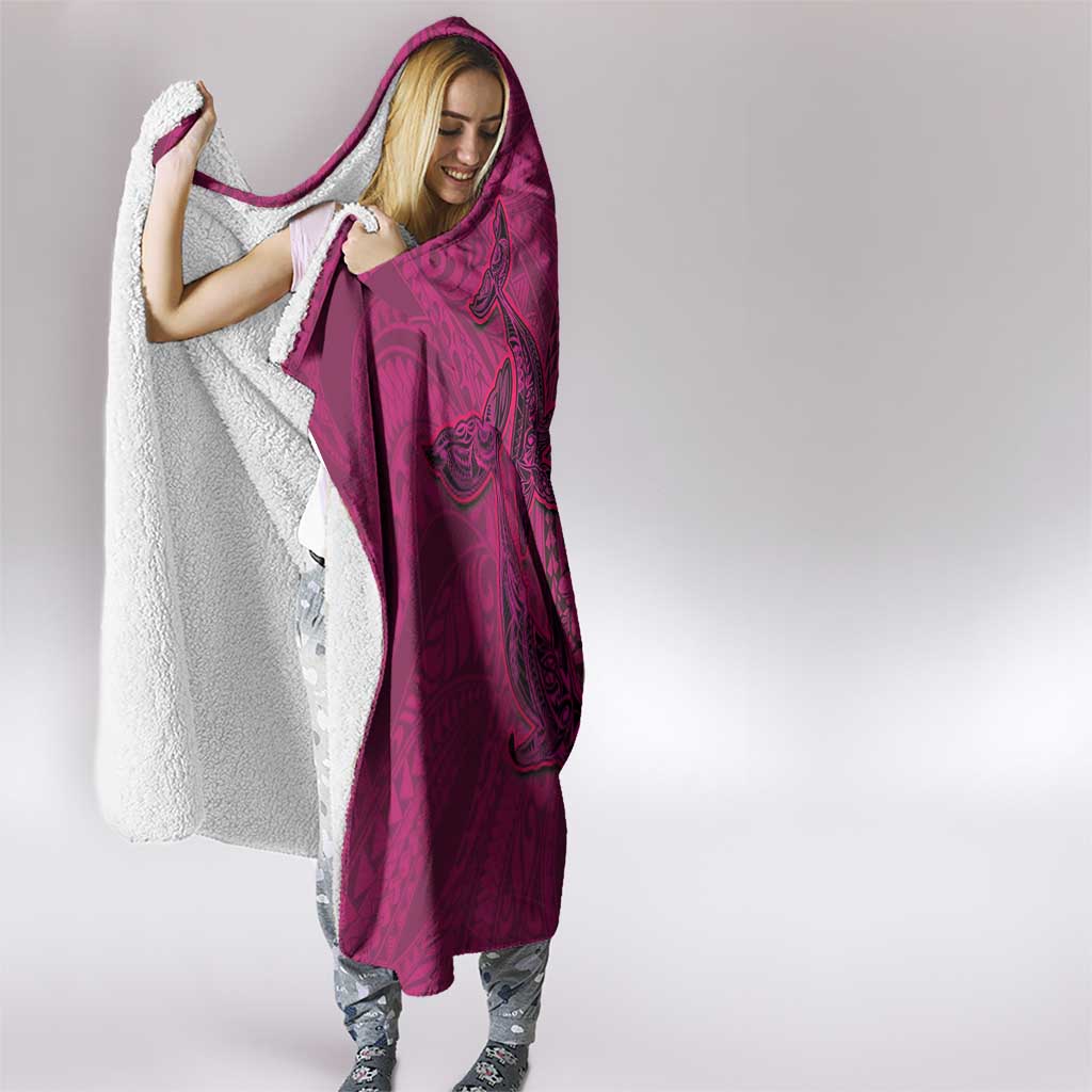 Hawaiian Whales Polynesian Art Motifs Hooded Blanket Pink Color - Polynesian Pride