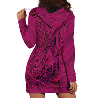 Hawaiian Whales Polynesian Art Motifs Hoodie Dress Pink Color LT03 - Polynesian Pride