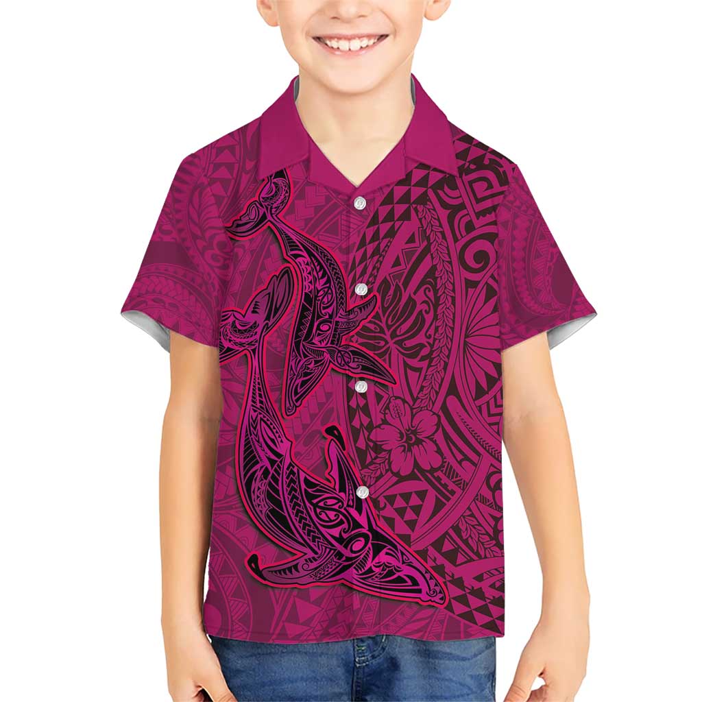 Hawaiian Whales Polynesian Art Motifs Kid Hawaiian Shirt Pink Color LT03 Kid Pink - Polynesian Pride