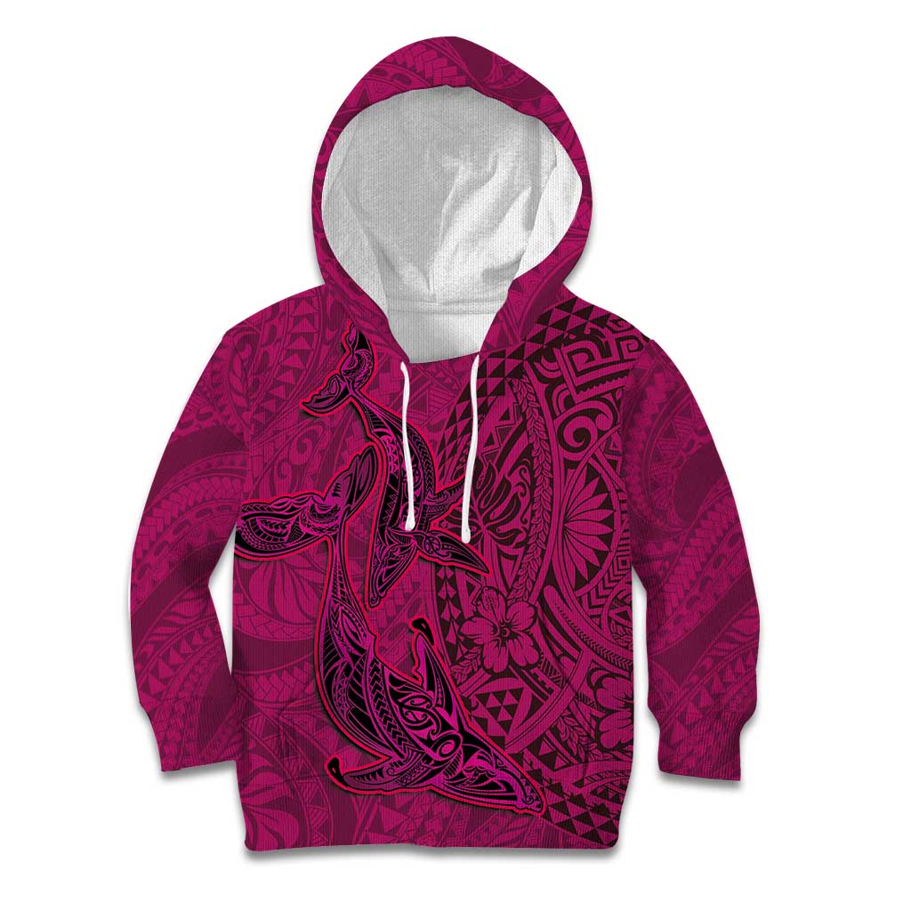 Hawaiian Whales Polynesian Art Motifs Kid Hoodie Pink Color - Polynesian Pride
