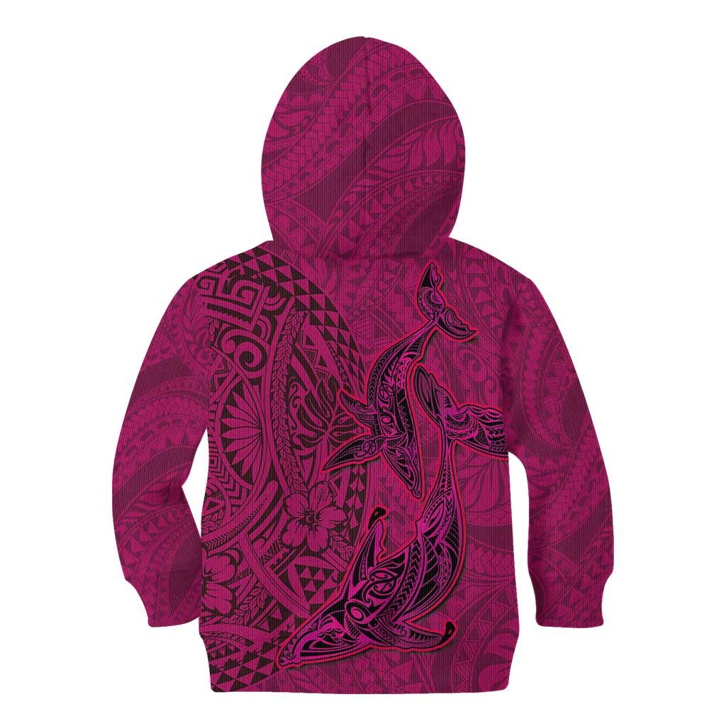 Hawaiian Whales Polynesian Art Motifs Kid Hoodie Pink Color - Polynesian Pride