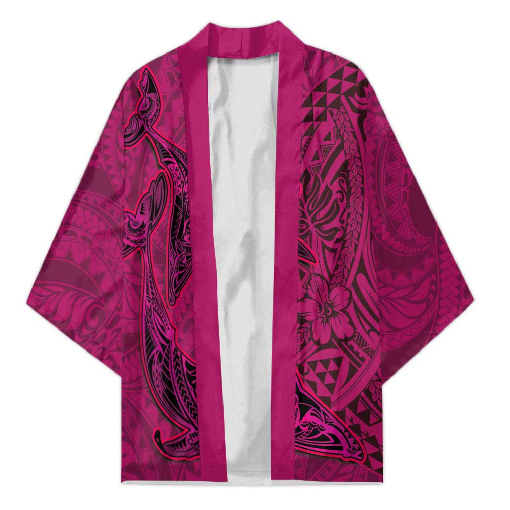 Hawaiian Whales Polynesian Art Motifs Kimono Pink Color - Polynesian Pride