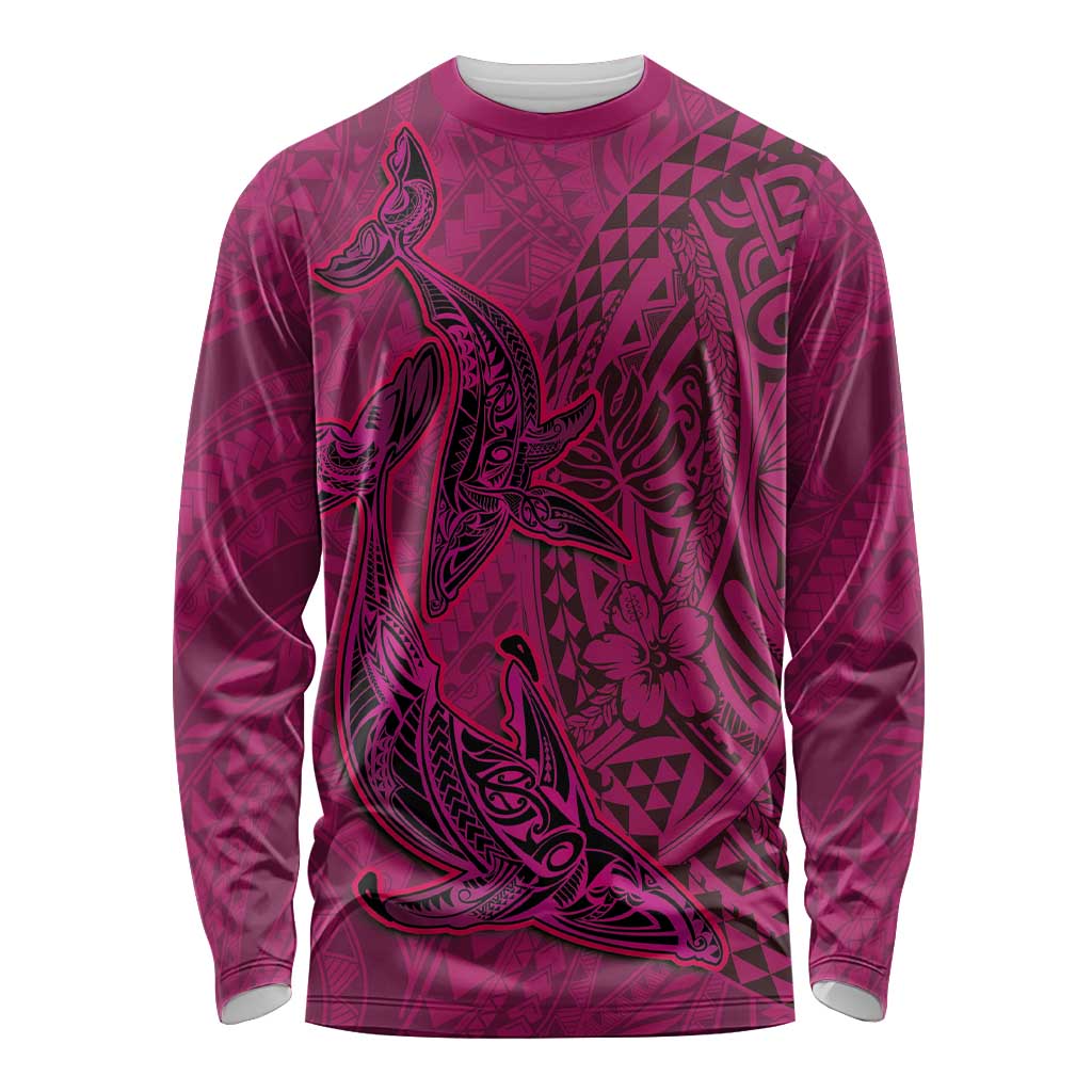 Hawaiian Whales Polynesian Art Motifs Long Sleeve Shirt Pink Color LT03 Unisex Pink - Polynesian Pride