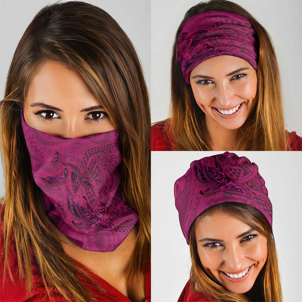 Hawaiian Whales Polynesian Art Motifs Neck Gaiter Pink Color - Polynesian Pride