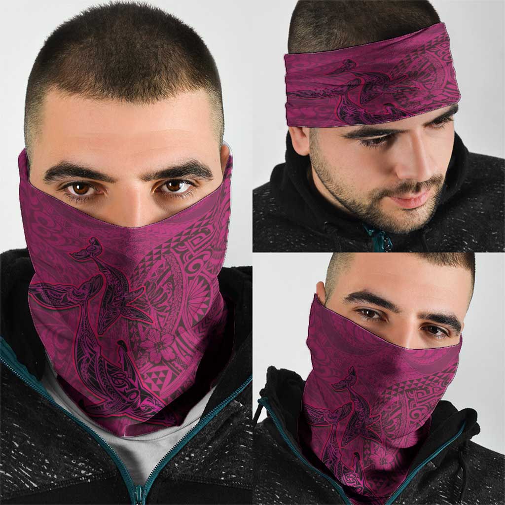 Hawaiian Whales Polynesian Art Motifs Neck Gaiter Pink Color - Polynesian Pride