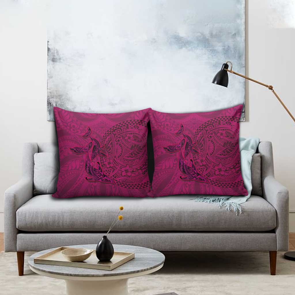 Hawaiian Whales Polynesian Art Motifs Pillow Cover Pink Color - Polynesian Pride
