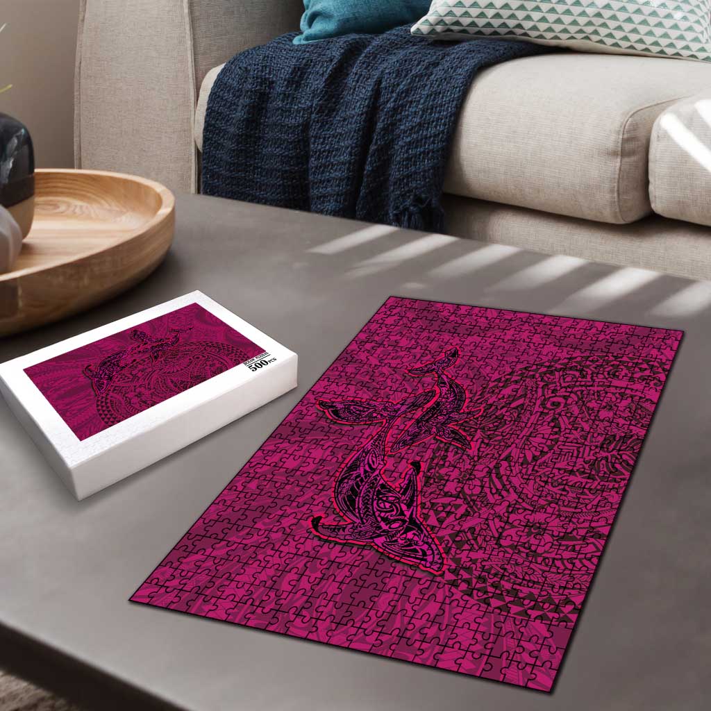 Hawaiian Whales Polynesian Art Motifs Puzzle Pink Color - Polynesian Pride