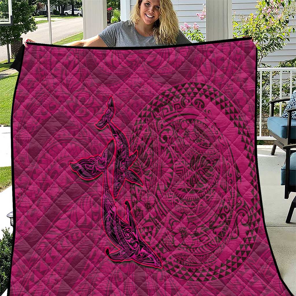Hawaiian Whales Polynesian Art Motifs Quilt Pink Color - Polynesian Pride