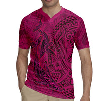 Hawaiian Whales Polynesian Art Motifs Rugby Jersey Pink Color LT03 - Polynesian Pride
