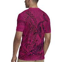 Hawaiian Whales Polynesian Art Motifs Rugby Jersey Pink Color LT03 - Polynesian Pride