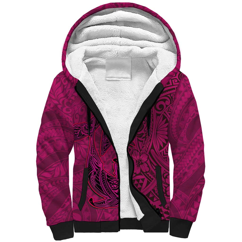 Hawaiian Whales Polynesian Art Motifs Sherpa Hoodie Pink Color LT03 Unisex Pink - Polynesian Pride