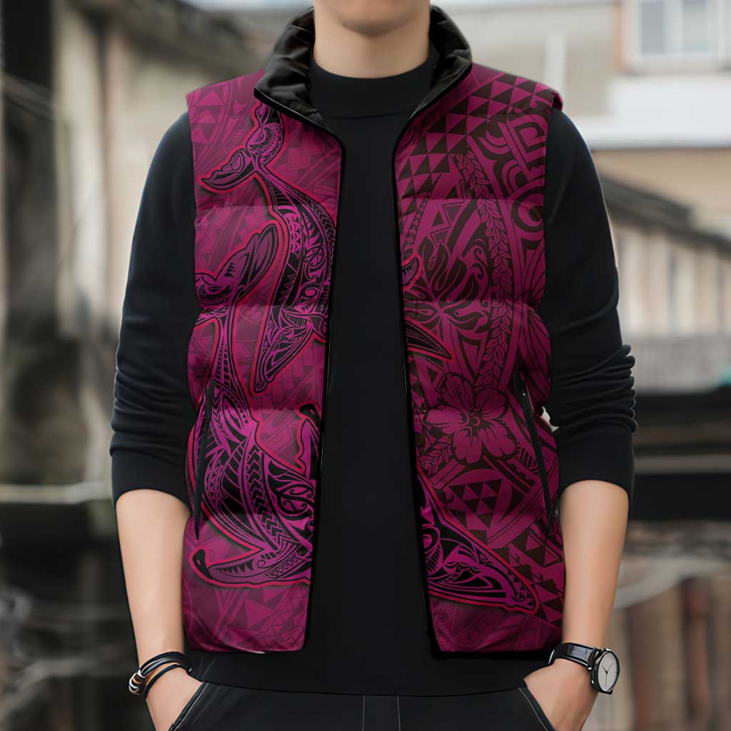 Hawaiian Whales Polynesian Art Motifs Sleeveless Puffer Jacket Pink Color - Polynesian Pride