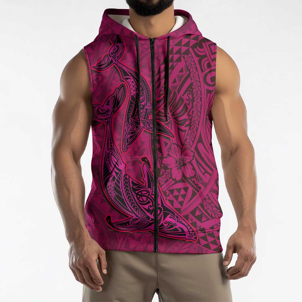 Hawaiian Whales Polynesian Art Motifs Sleeveless Zip Hoodie Pink Color LT03 - Polynesian Pride