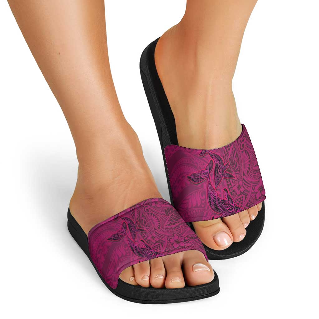 Hawaiian Whales Polynesian Art Motifs Slide Sandals Pink Color - Polynesian Pride