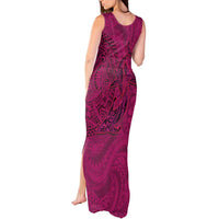 Hawaiian Whales Polynesian Art Motifs Tank Maxi Dress Pink Color - Polynesian Pride