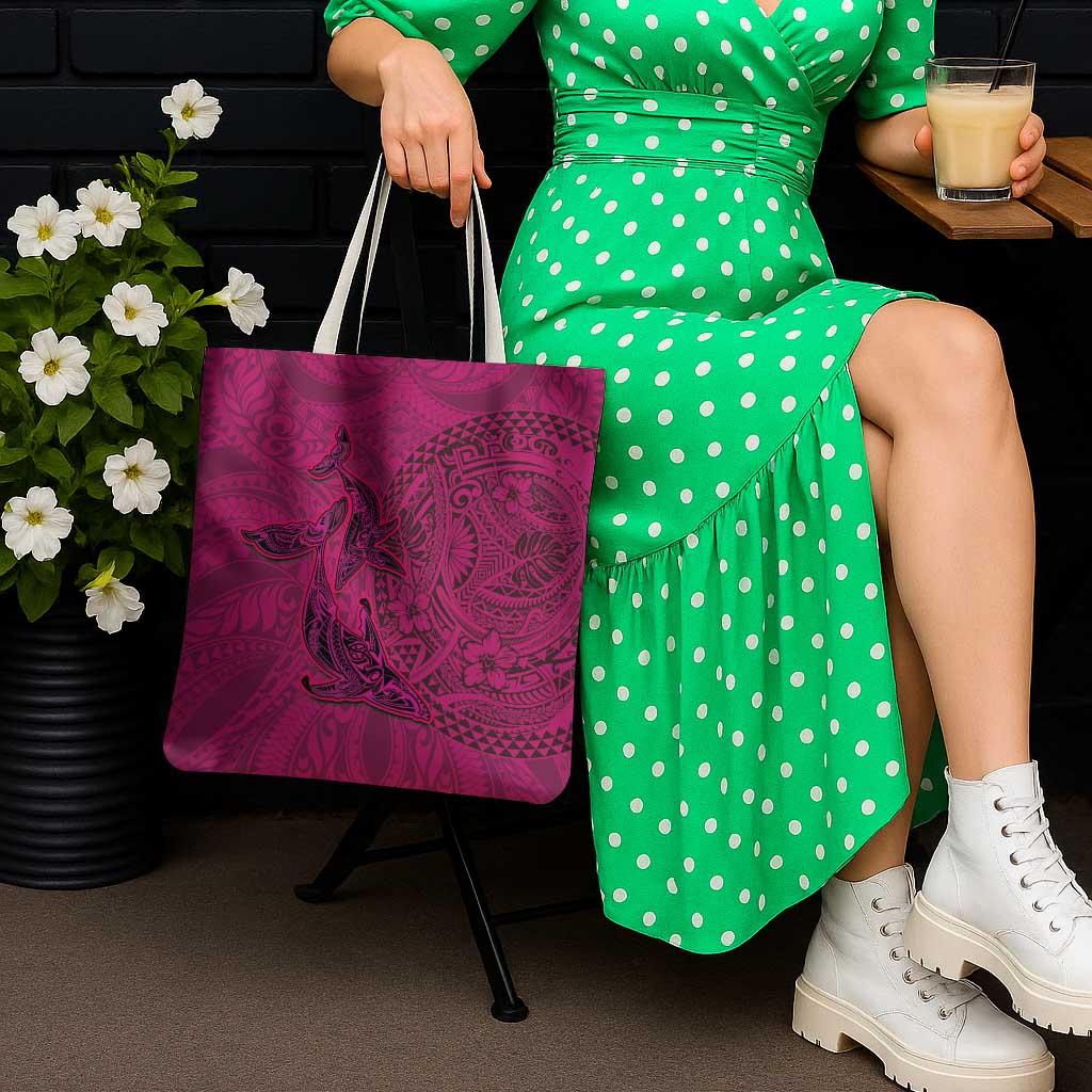 Hawaiian Whales Polynesian Art Motifs Tote Bag Pink Color - Polynesian Pride