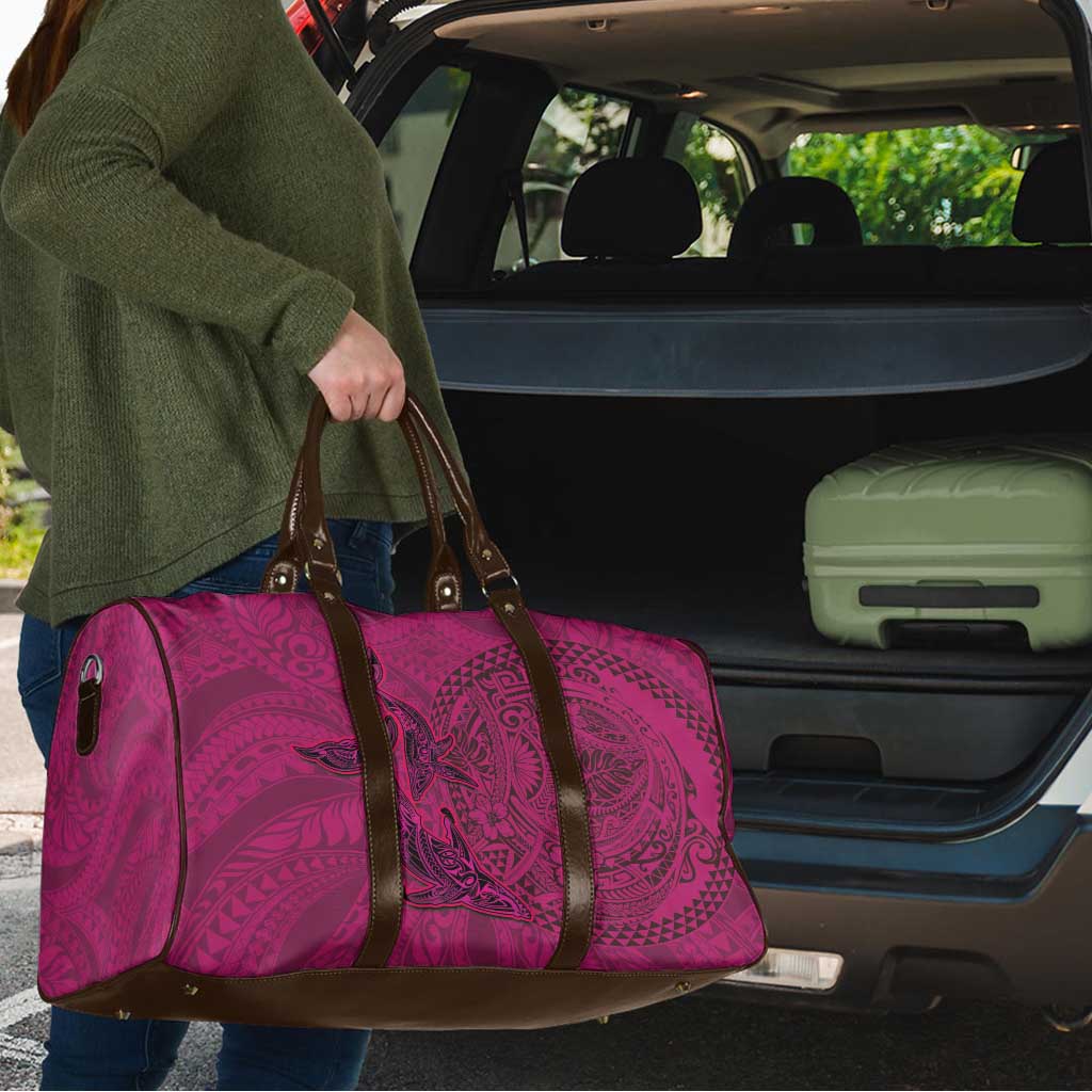 Hawaiian Whales Polynesian Art Motifs Travel Bag Pink Color - Polynesian Pride