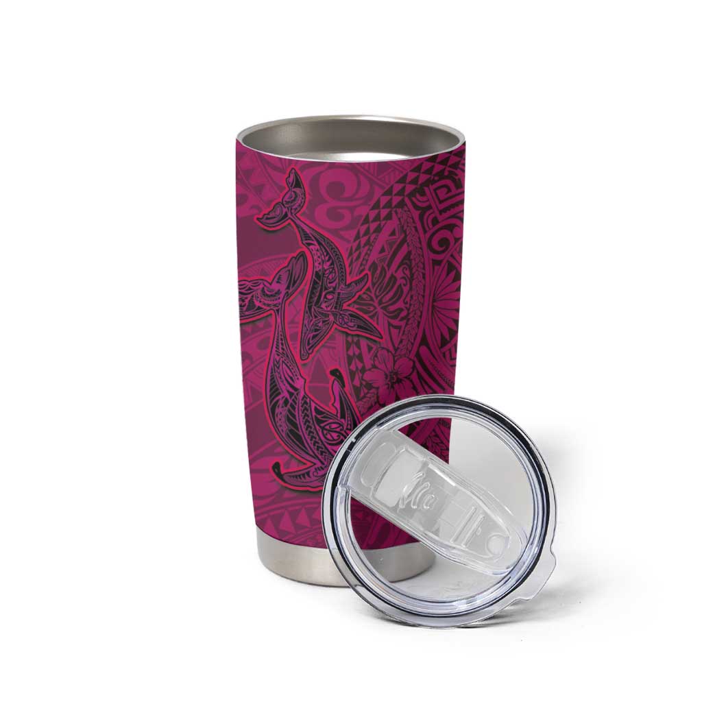 Hawaiian Whales Polynesian Art Motifs Tumbler Cup Pink Color - Polynesian Pride