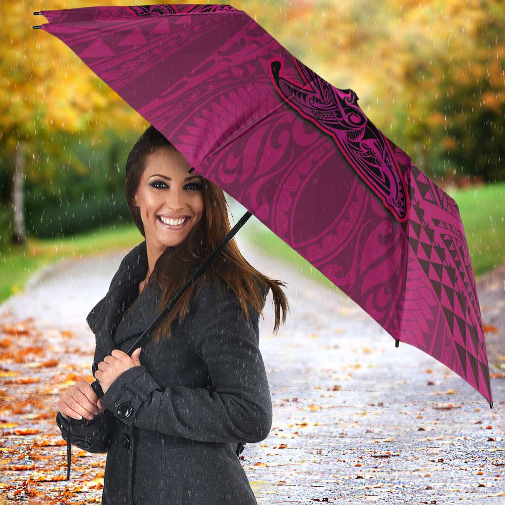 Hawaiian Whales Polynesian Art Motifs Umbrella Pink Color - Polynesian Pride