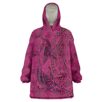 Hawaiian Whales Polynesian Art Motifs Wearable Blanket Hoodie Pink Color LT03 One Size Pink - Polynesian Pride